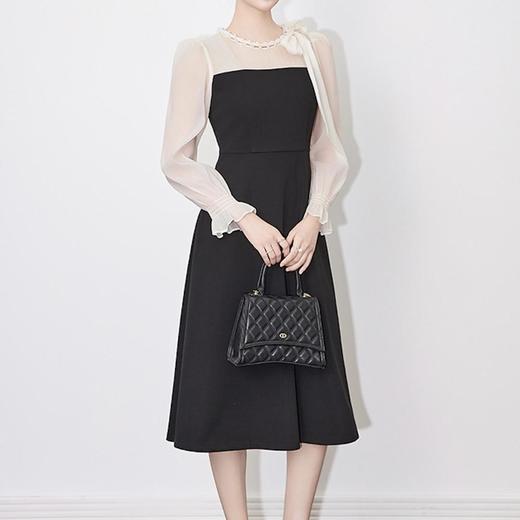 【高货wl】全新升级【铂金会员358/天猫479/差价121】(14212) 洛诗琳法式精美气质裙2025春季高级感撞色珍珠系带连衣裙 商品图1