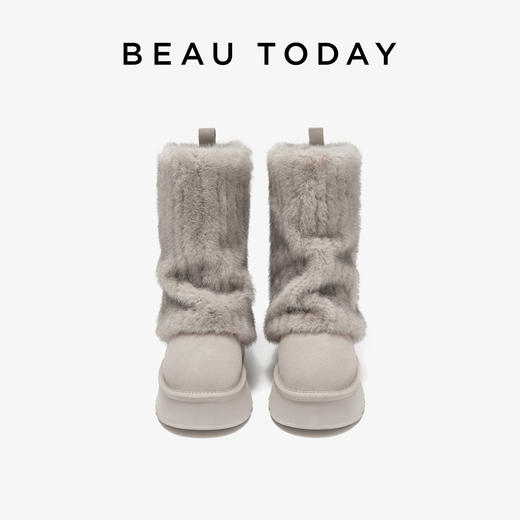 BeauToday 牛猄仿水貂毛 厚底增高雪地靴 堆堆靴[双色可选]08305 商品图5