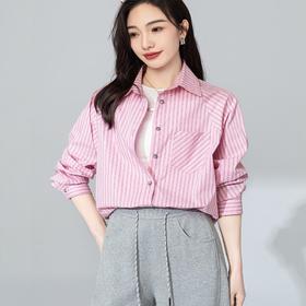 【高货xg】全新升级【铂金会员174/天猫229/差价55】(20905) 洛诗琳早春新款设计感小众粉条纹叠穿宽松慵懒风衬衫外套