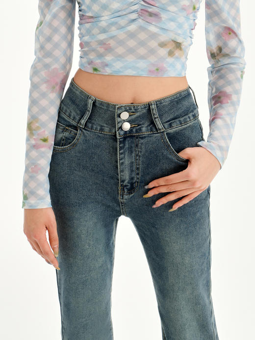 【GZ】无忧购2025春季韩版宽松阔腿牛仔百搭高腰弹力喇叭裤2025（截单后7天发货) 商品图2