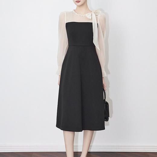 【高货wl】全新升级【铂金会员358/天猫479/差价121】(14212) 洛诗琳法式精美气质裙2025春季高级感撞色珍珠系带连衣裙 商品图3