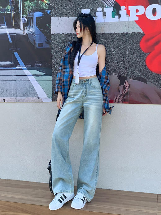 【GZ】无忧购2025春季美式复古街头阔腿显瘦牛仔裤宽松皮牌绣花拖地裤665#（截单后7天发货) 商品图4