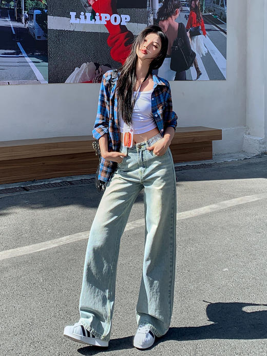 【GZ】无忧购2025春季美式复古街头阔腿显瘦牛仔裤宽松皮牌绣花拖地裤665#（截单后7天发货) 商品图1