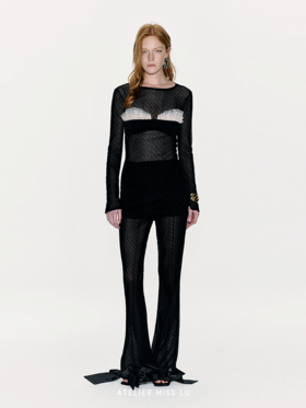 【沉浸夜光】品牌LOGO植绒设计透视长袖上衣