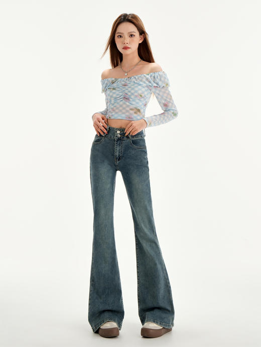 【GZ】无忧购2025春季韩版宽松阔腿牛仔百搭高腰弹力喇叭裤2025（截单后7天发货) 商品图1