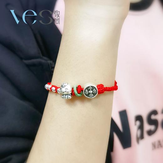 足银蛇平安喜乐银珠绳手链 商品图4