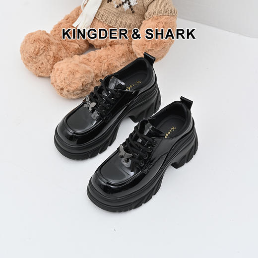 经典鲨女鞋2025年春款百搭圆头厚底粗跟系带防水台单鞋小皮鞋KW279-517081 商品图0