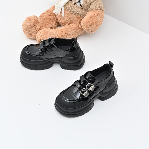 经典鲨女鞋2025年春季款百搭黑色圆头一脚蹬厚底粗跟时尚单鞋KW279-517071 商品图2