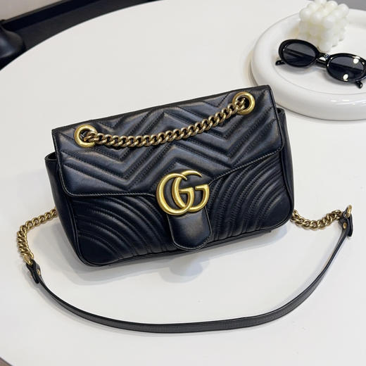 Gucci 双g 马蒙 中号 牛皮 黑金 斜挎包 商品图0