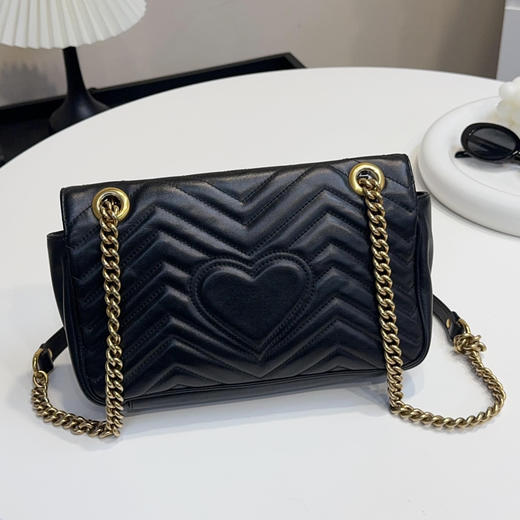 Gucci 双g 马蒙 中号 牛皮 黑金 斜挎包 商品图1