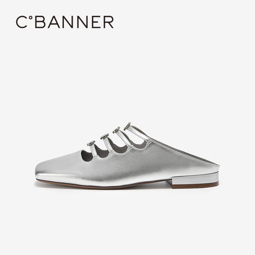 【静音系列】千百度闪钻真皮包头拖女平底外穿凉拖鞋A25285103 商品图2