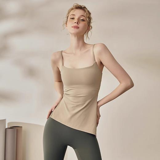跃牌【海听系列】裸感抽绳打褶瑜伽服女固定胸垫吊带运动背心夏MZ71 商品图1