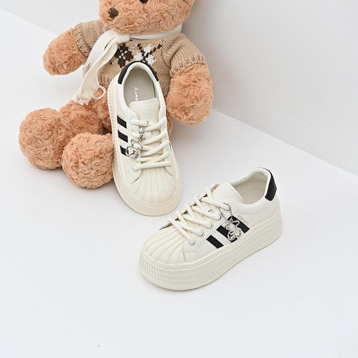 经典鲨女鞋2025年春季新款贝壳头时尚韩版拼色休闲厚底小白鞋KW142-517051 商品图1