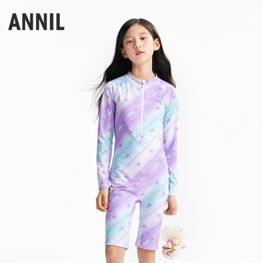女童连体长袖泳衣套装夏季新款安奈儿童装JG527056 商品图0