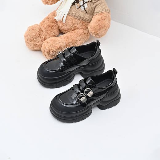 经典鲨女鞋2025年春季款百搭黑色圆头一脚蹬厚底粗跟时尚单鞋KW279-517071 商品图3