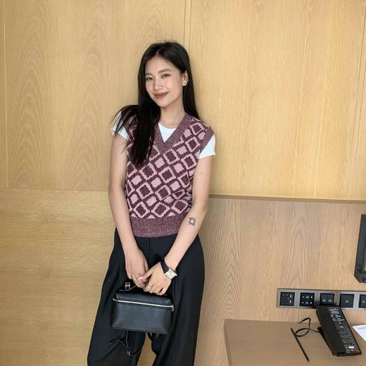 顺丰包邮洛诗琳35204秋冬纯羊毛经典棋盘格叠穿针织马甲160567 商品图2