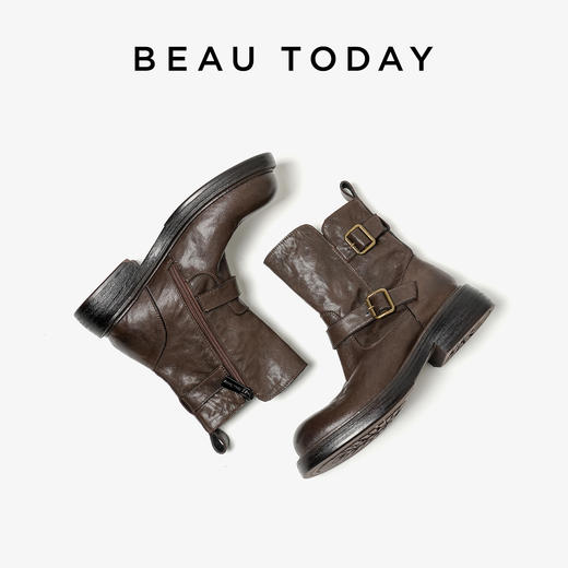 【沈月同款】BeauToday 暗影机车靴羊皮西部短靴 商品图3