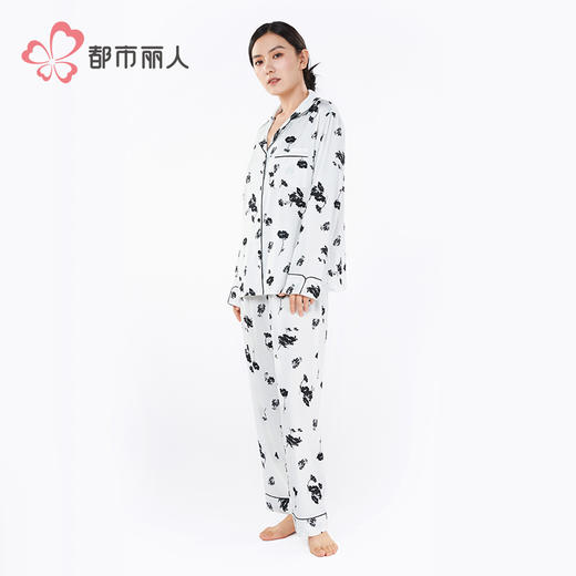 都市丽人女士丝质长袖套装薄冰雪丝印花好睡好眠长袖类LHH1B2 商品图2