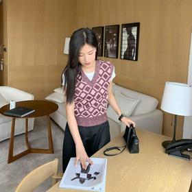 顺丰包邮洛诗琳35204秋冬纯羊毛经典棋盘格叠穿针织马甲160567