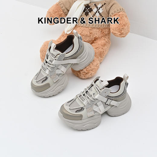 经典鲨女鞋2025年春款韩版时尚潮流网状透气平底老爹鞋休闲鞋KW387-517011 商品图0