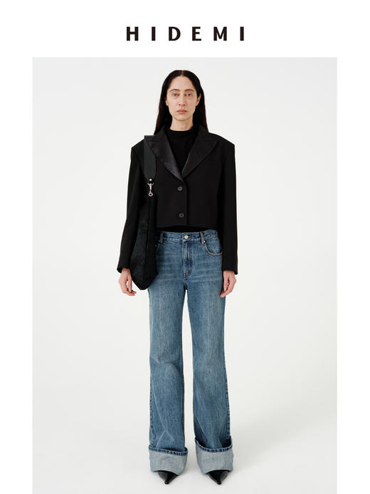 HIDEMI 都市单宁系列多重水洗猫须做旧牛仔蓝喇叭牛仔裤纯棉微喇女 商品图5