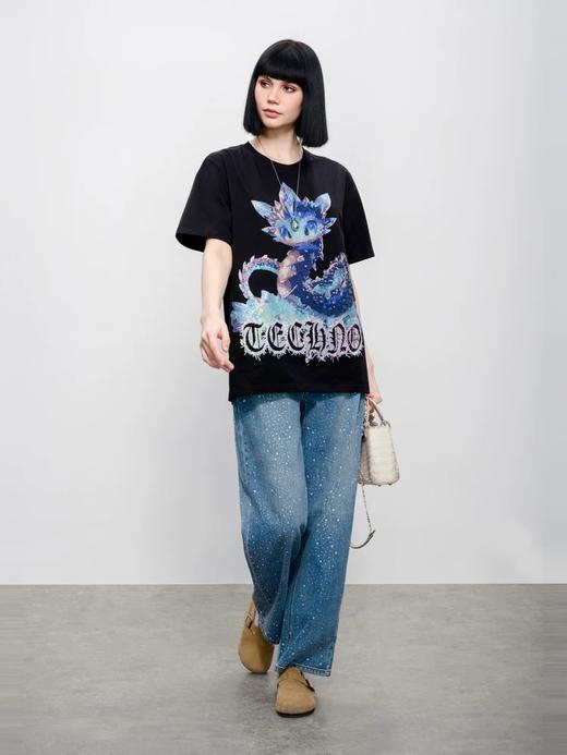 【超级品牌日】TCH潮牌卡通烫钻休闲百搭时尚圆领短袖T恤男女同款2025春夏新款T75B106008 商品图0