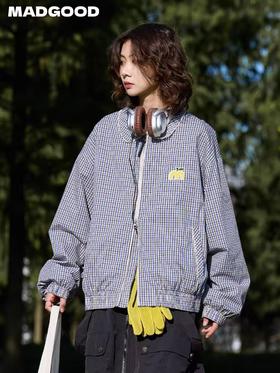 马得工地/MDGDWT251063/流苏翻领格子苹果夹克