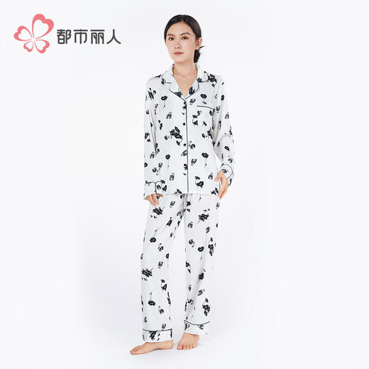 都市丽人女士丝质长袖套装薄冰雪丝印花好睡好眠长袖类LHH1B2 商品图1