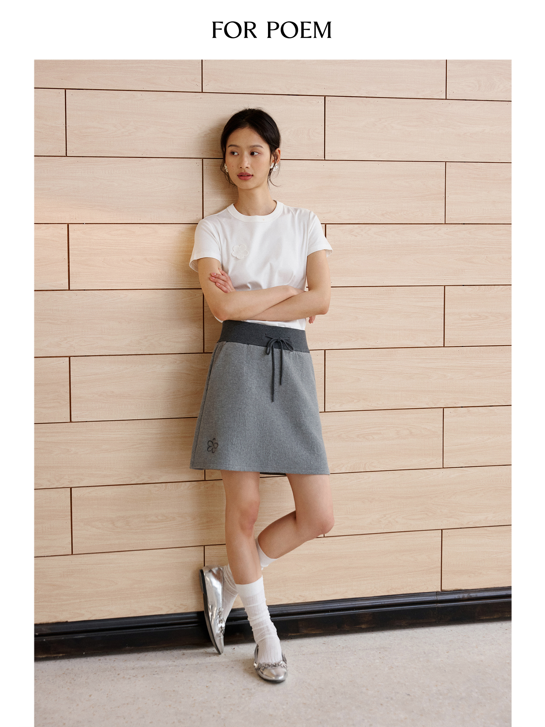 ForPoem 现货 25/SS原创设计拼色肌理空气层防走光运动短裙