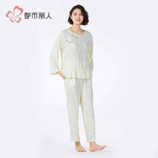 都市丽人女士梭织棉长袖套装薄麻麻纱生活家居长袖类LHH2E7 商品图3