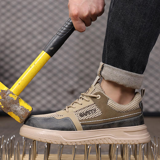 2025新款夏季款劳保鞋防砸防刺穿欧标钢包头凯夫拉底橡塑底超纤卡其色低帮安全鞋 商品图6