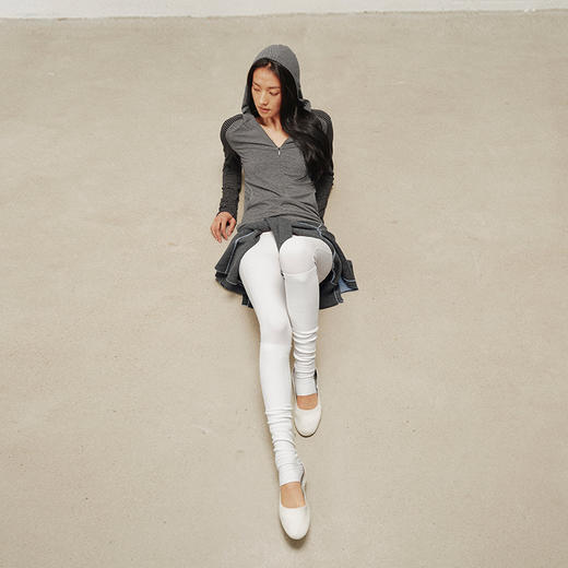 NUTH 连帽条纹长袖撞色修身针织开衫女 黑灰条纹/杏棕条纹 商品图5