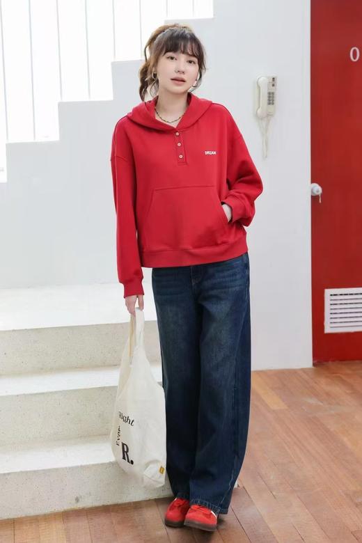 【预售】柚丁女装红色连帽减龄卫衣9A11V27409 商品图1