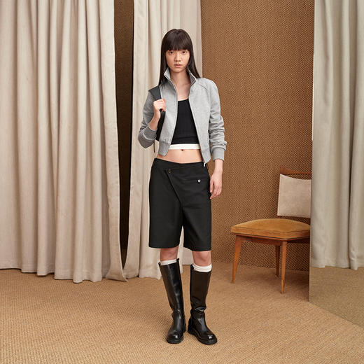 NUTH修身短款拉链卫衣高领百搭卫衣外套女 花灰色/白色 商品图2