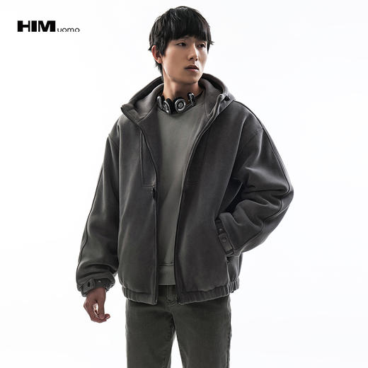 HIM漢崇  云感柔软摇粒绒夹棉外套轻暖宽松休闲连帽棉服男2025冬季 商品图0