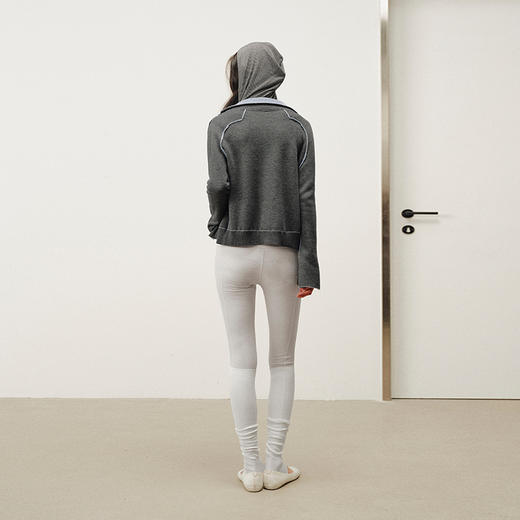 NUTH 正反两穿撞色针织开衫毛衣喇叭袖针织衫女蓝灰拼色 商品图2