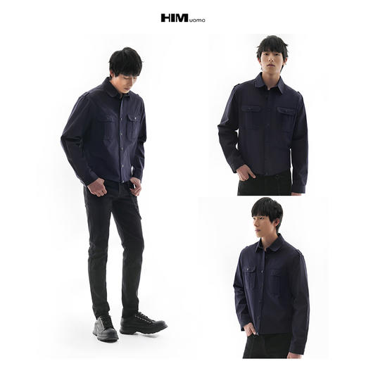 HIM漢崇 潮流精致立体字母刺绣衬衫男 棉感工装休闲上衣2025秋季 商品图3