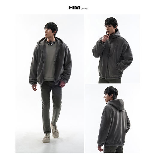 HIM漢崇  云感柔软摇粒绒夹棉外套轻暖宽松休闲连帽棉服男2025冬季 商品图3