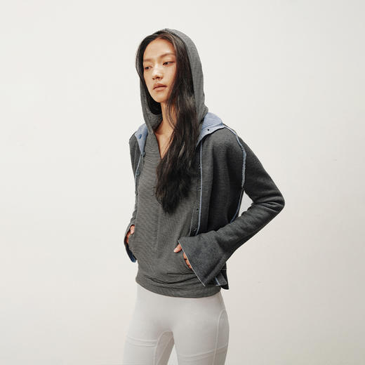 NUTH 正反两穿撞色针织开衫毛衣喇叭袖针织衫女蓝灰拼色 商品图1