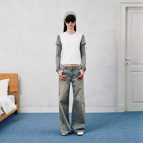 NUTH 复古直筒牛仔裤做旧洗水微喇牛仔裤女