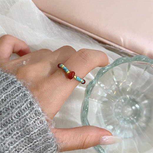 敦煌【松石玛瑙串珠戒指】绿松石串珠戒指 百搭多巴胺食指环戒指 小众设计精致手饰女 商品图5