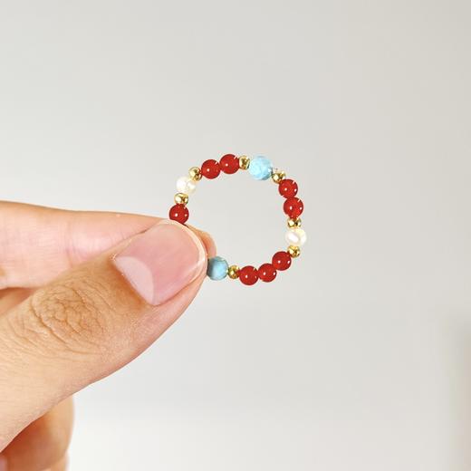 敦煌【松石玛瑙串珠戒指】绿松石串珠戒指 百搭多巴胺食指环戒指 小众设计精致手饰女 商品图4