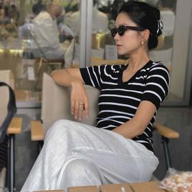 顺丰包邮洛诗琳11536春夏新款100精纺美丽诺羊毛V领针织T恤029