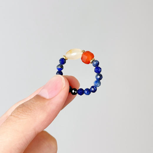 敦煌【青金石玛瑙戒指】爆款新中式饰品 彩色石串珠戒指民族风复古指环手饰女 商品图5