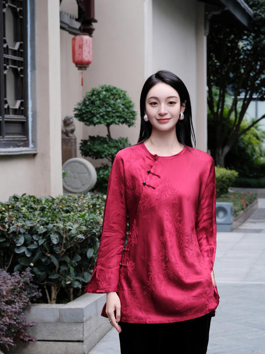 盛唐牡丹| 枫林晚真丝提花上衣 商品图0