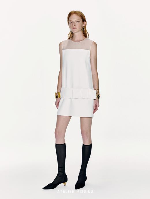 【北国晨雾】蝴蝶结腰带柔纱拼接直身连衣裙 商品图3