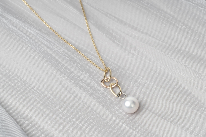「几何」Akoya珍珠14k白金黄金玫瑰金项链