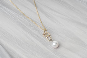 「几何」Akoya珍珠14k白金黄金玫瑰金项链