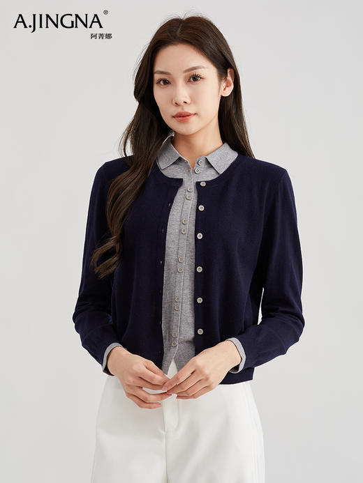 【时髦俏皮】阿菁娜撞色假两件翻领针织开衫F30C318010 商品图3