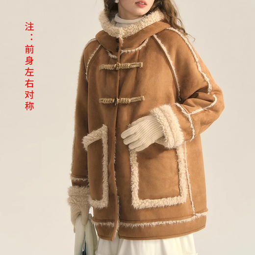 裁缝学苑AS396法式复古撞色麂皮绒拼接皮毛一体连帽外套纸样女装上衣样板 商品图1